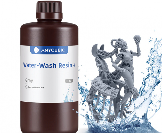 Фото 2 - Сіра Фотополімерна Смола що змивається водою | Anycubic Water-Wash Resin+ Gray 6кг